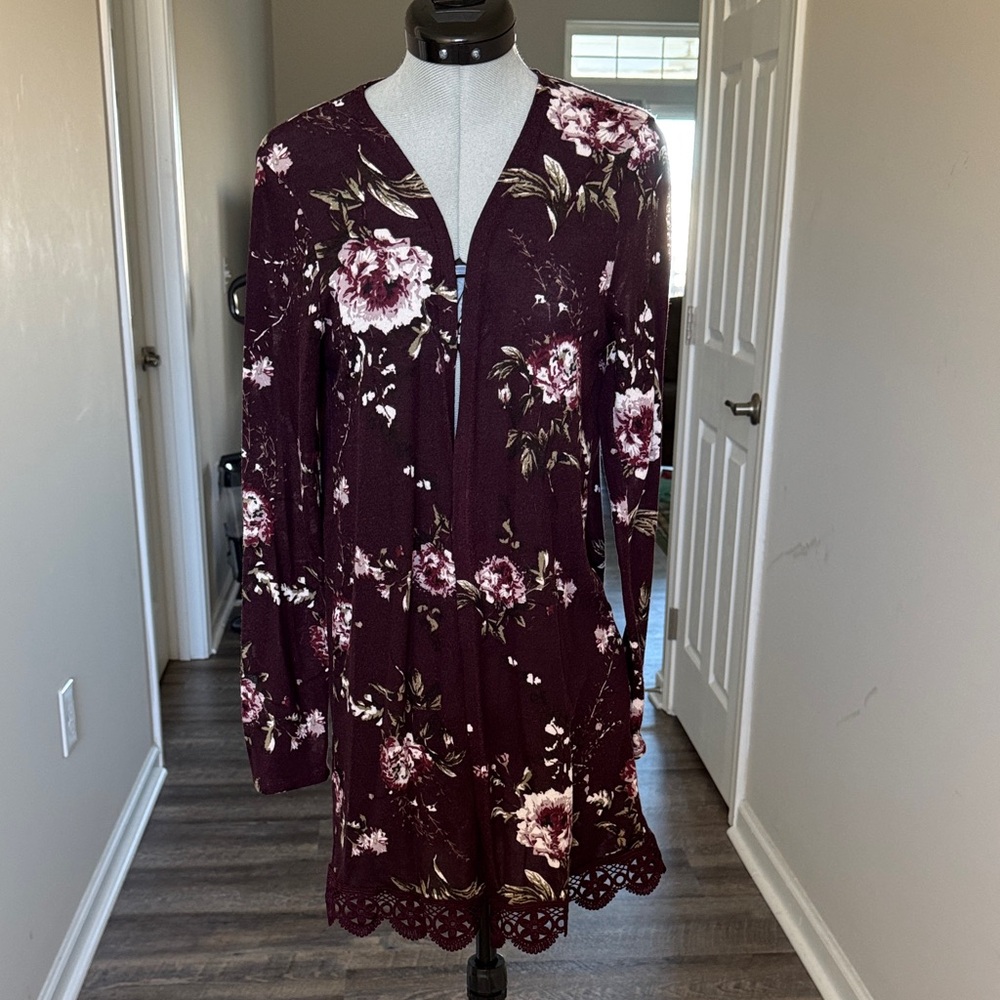 Floral print Burgundy cardigan